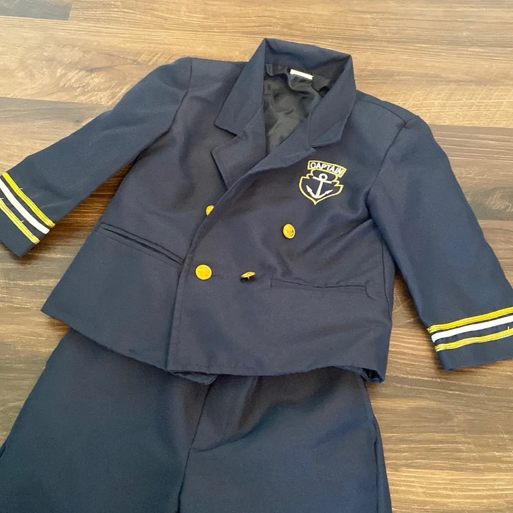 Toddler Boys Navy Blue Cruise Ship Captain Blazer Suit Jacket & Pants